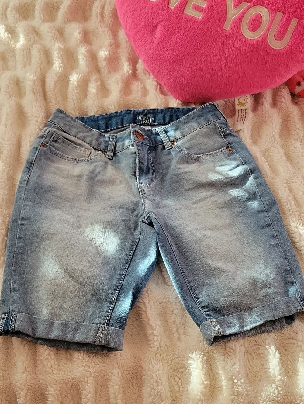 Time And Tru Denim Cuffed Long Length Denim Short